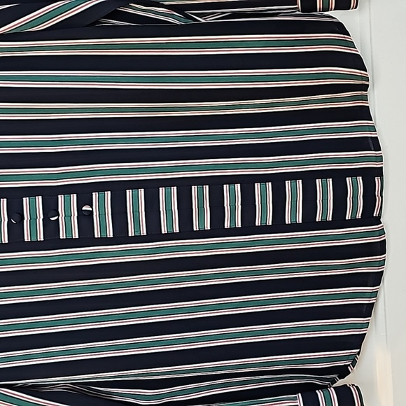 Express m navy blue/green/reddish pink striped long sleeve blouse - Picture 4 of 13